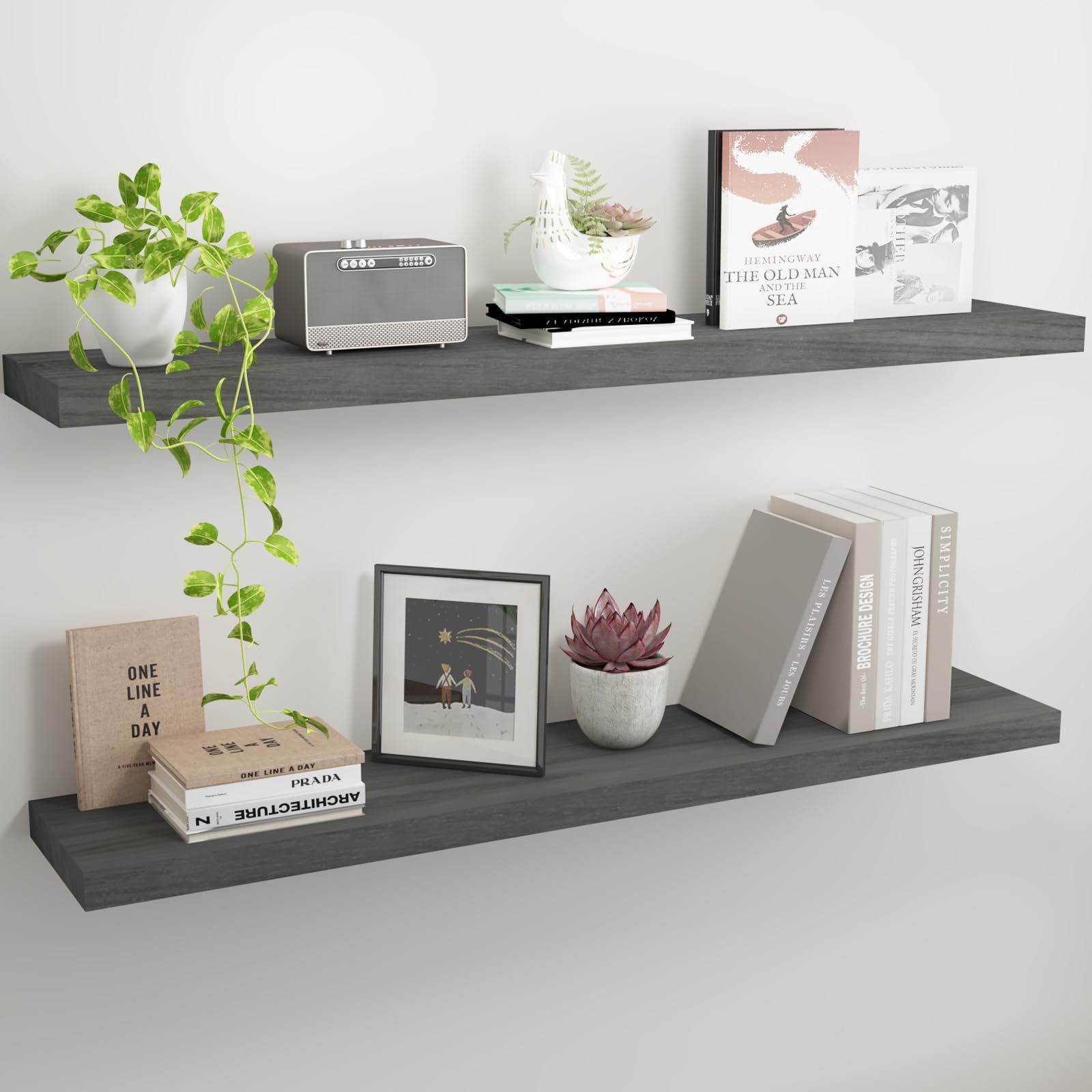Floating Shelves 36 Inch Wall Shelf Solid Wood Mounted Storage for